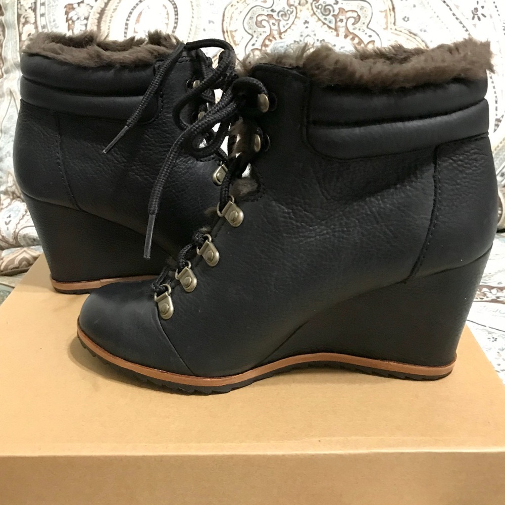 Winter Ankle Bootie Wedges, Sherpa lined.